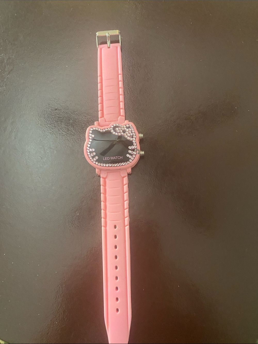 Pink Cat-Shaped LED Watch with Rhinestone Trim hello kitty